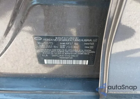 2015 Hyundai Sonata Se from USA, damaged, VIN 5NPE24AF1FH234637
